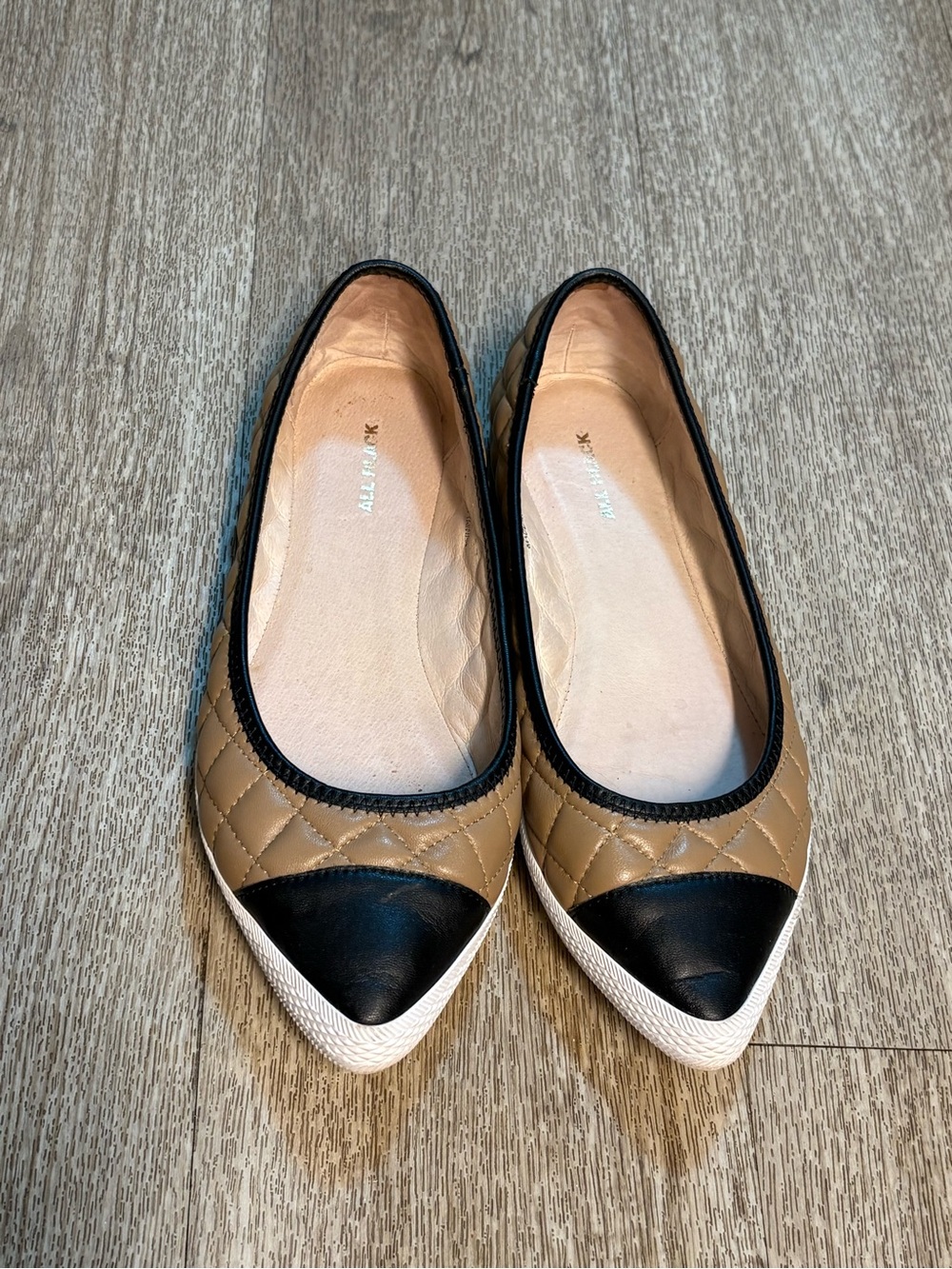 ALL BLACK POINTED BALLET FLAT TAN/BLACK WOMENS SIZE 37 (6.5)
